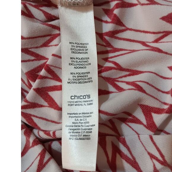 CHICO'S 1 Slinky Top Blouse M/8 Zip Back Chevron Red Office Career Travel Work - Picture 7 of 9